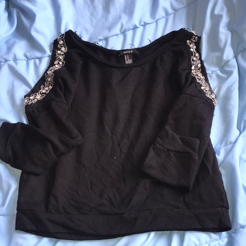Forever21 Black Sweater Open Shoulder Size M